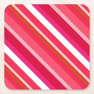 Dessous-de-verre Carré En Papier Bandes de bonbons en couches - rouge, rose et blan