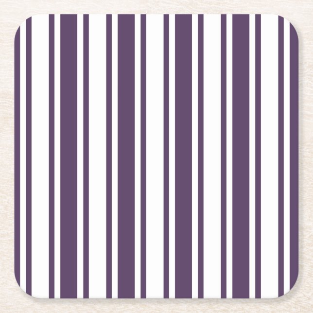 Dessous-de-verre Carré En Papier Bandes de bonbons violettes foncées et blanches (Devant)