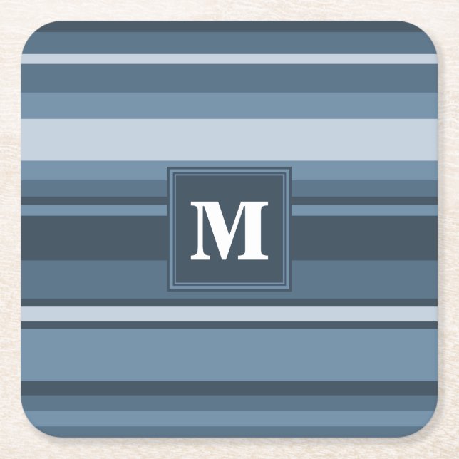Dessous-de-verre Carré En Papier Bandes gris monogramme (Devant)