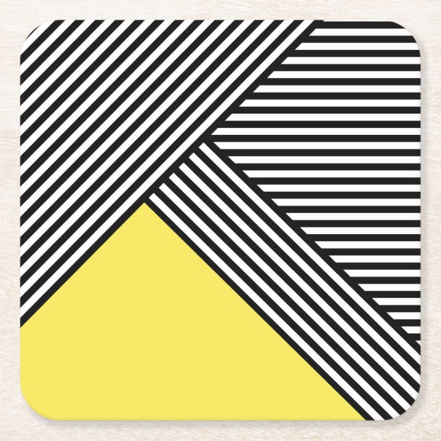 Dessous-de-verre Carré En Papier Bandes noires et blanches avec triangle jaune (Devant)