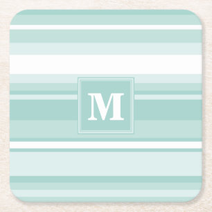 Dessous-de-verre Carré En Papier Bandes vertes de menthe monogramme