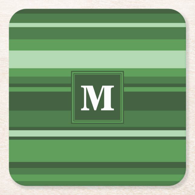 Dessous-de-verre Carré En Papier Bandes vertes monogrammes (Devant)