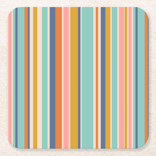 Dessous-de-verre Carré En Papier Bandes verticales rétrospectives bleu orange et ja