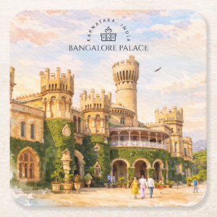 Dessous-de-verre Carré En Papier Bangalore Palace Inde Aquarelle Souvenir de Voyage