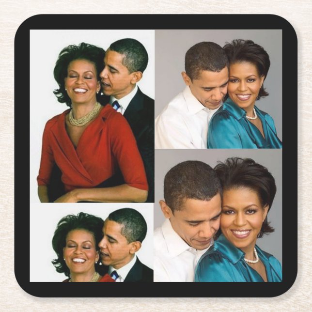 DESSOUS-DE-VERRE CARRÉ EN PAPIER BARACK ET MICHELLE OBAMA (Devant)