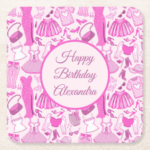 Dessous-de-verre Carré En Papier Barbiecore Motif de mode rose et rose chaud