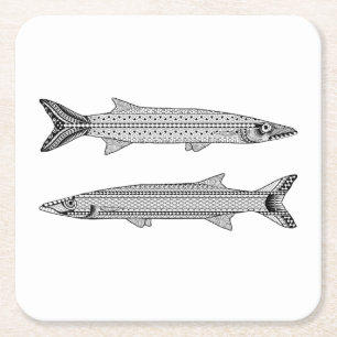 Dessous-de-verre Carré En Papier Barracuda Poisson Adult Coloriage Dessous de verre
