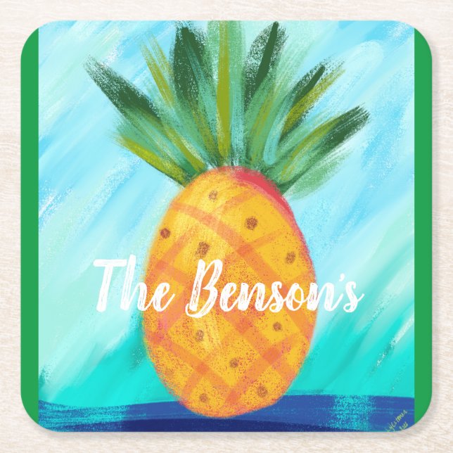 Dessous-de-verre Carré En Papier Barre d'ananas personnalisée Barres de boissons (Devant)