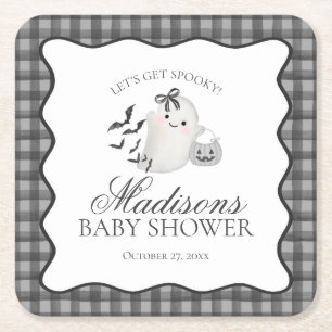 Dessous-de-verre Carré En Papier Barre de Baby Shower Little Boo en Gingham Noir