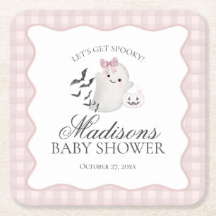 Dessous-de-verre Carré En Papier Barre de Baby Shower Little Boo Ghost Rose Pastel