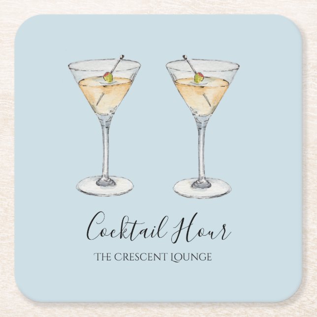 Dessous-de-verre Carré En Papier Barre d'illustration moderne Cocktail Martini (Devant)
