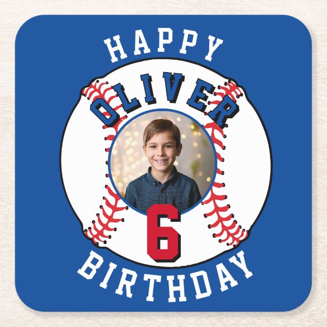 Dessous-de-verre Carré En Papier Baseball Ball Kids Photo Anniversaire (Devant)