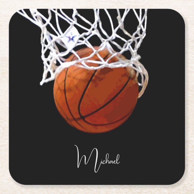Dessous-de-verre Carré En Papier Basket-ball Votre nom (Devant)