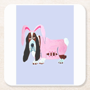 Dessous-de-verre Carré En Papier Basset Hound en costume de lapin
