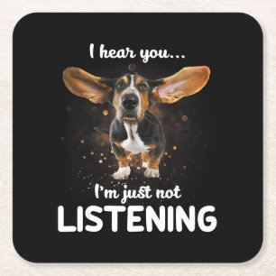 Dessous-de-verre Carré En Papier basset hound je vous entends ne pas écouter