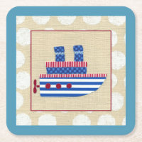 Bateau à vapeur avec hélice et cheminées bleues
