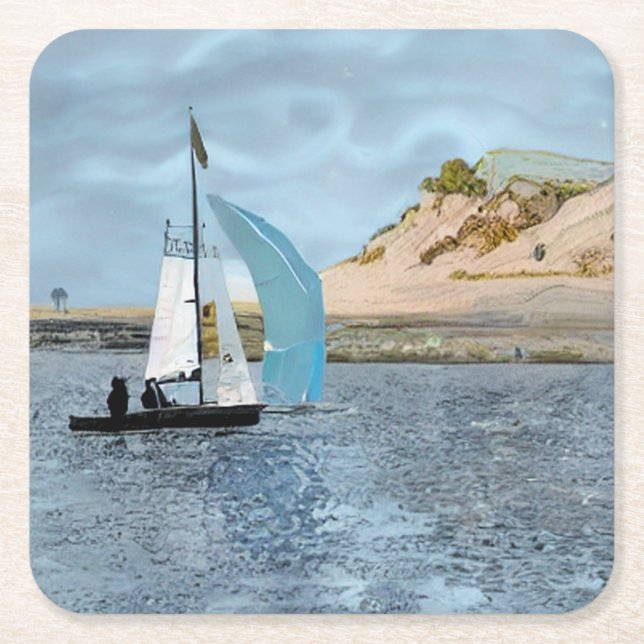 DESSOUS-DE-VERRE CARRÉ EN PAPIER BATEAU À VOILE (Devant)