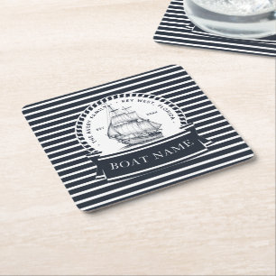 Dessous-de-verre Carré En Papier Bateau bleu marine Personnalisé
