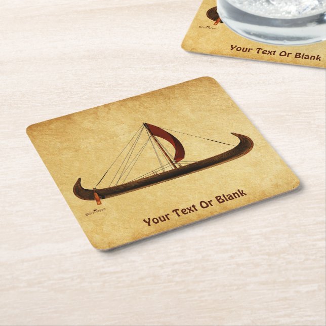 Dessous-de-verre Carré En Papier Bateau viking à voile rouge (Incliné)