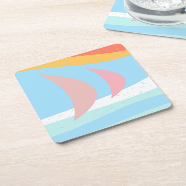 Dessous-de-verre Carré En Papier Bateaux à voile Abstraits (Incliné)