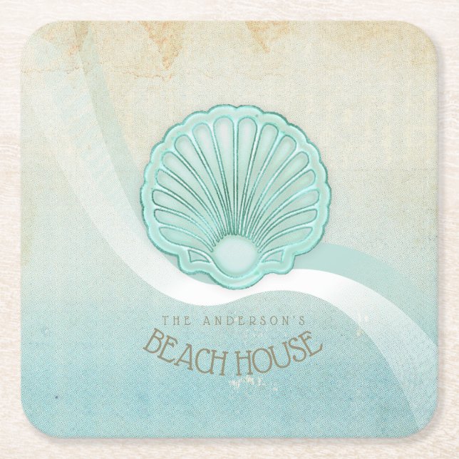 Dessous-de-verre Carré En Papier Beach House Clam Shell Aqua Blue ID623 (Devant)
