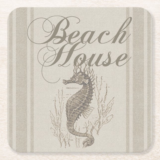 Dessous-de-verre Carré En Papier Beach House Seahorse Seashore (Devant)