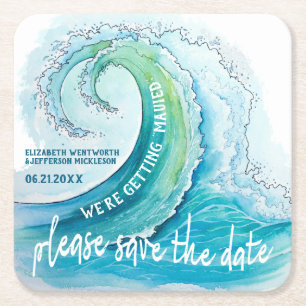 Dessous-de-verre Carré En Papier Beach Island Vague Mariage Enregistrer La Date