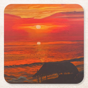 Dessous-de-verre Carré En Papier Beach Shack, Original de Gary Poling