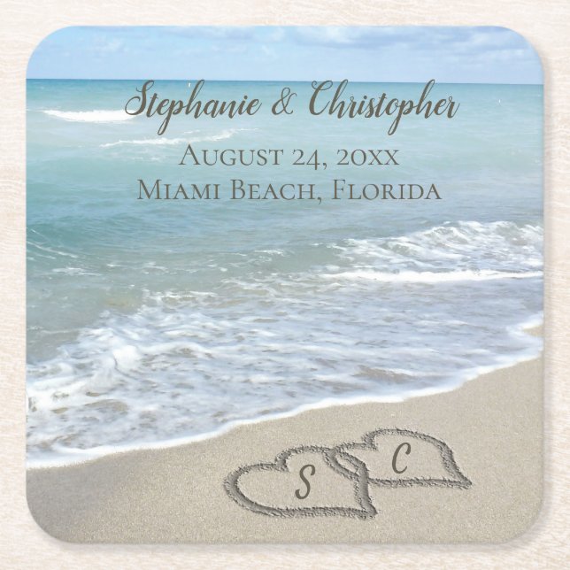 Dessous-de-verre Carré En Papier Beach Wedding Hearts (Devant)