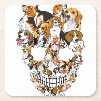 Dessous-de-verre Carré En Papier Beagle Crâne Amoureux de les chiens Horreur Drôle