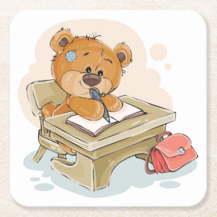 Dessous-de-verre Carré En Papier Bear de dessin mignon Écrire un livre