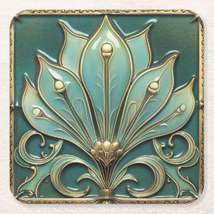 Dessous-de-verre Carré En Papier Beau Art Déco Turquoise Green Gold
