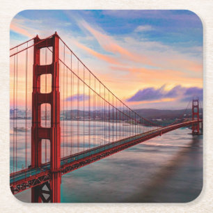 Dessous-de-verre Carré En Papier Beau coucher du soleil d'hiver chez golden gate