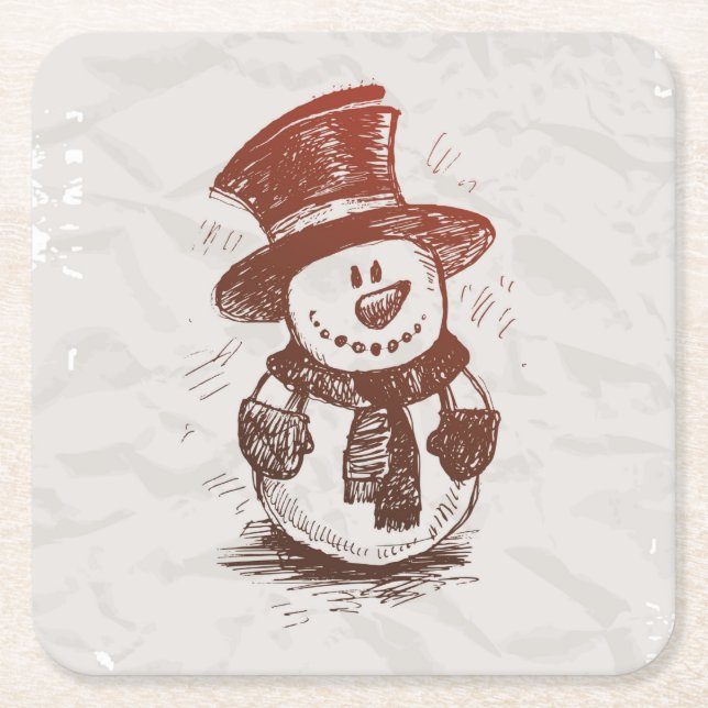 Dessous-de-verre Carré En Papier Beau Dessous de verre Snowman Sketch (Devant)