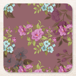 Dessous-de-verre Carré En Papier Beau motif floral violet et vert pastel