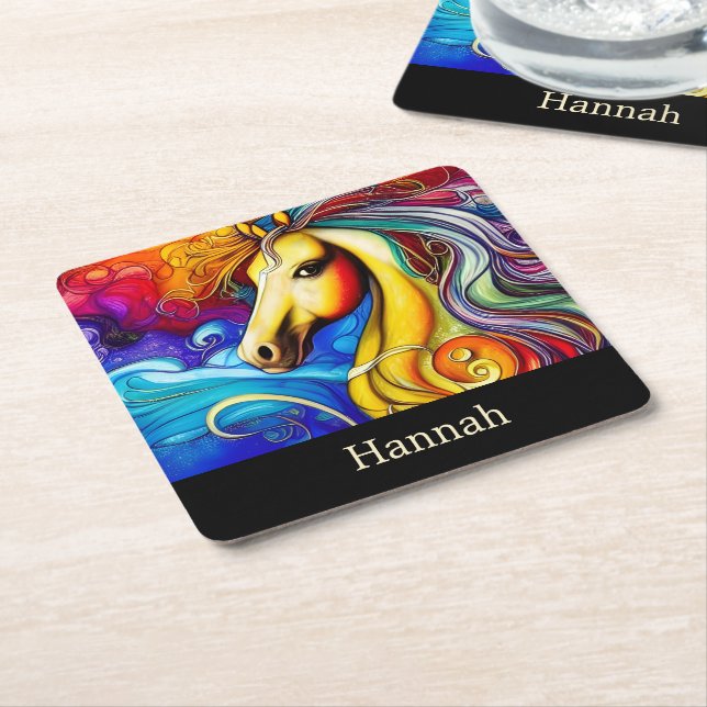 Dessous-de-verre Carré En Papier Beau Rainbow Horse Portrait (Incliné)