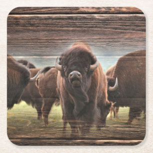 Dessous-de-verre Carré En Papier Beau troupeau de bisons