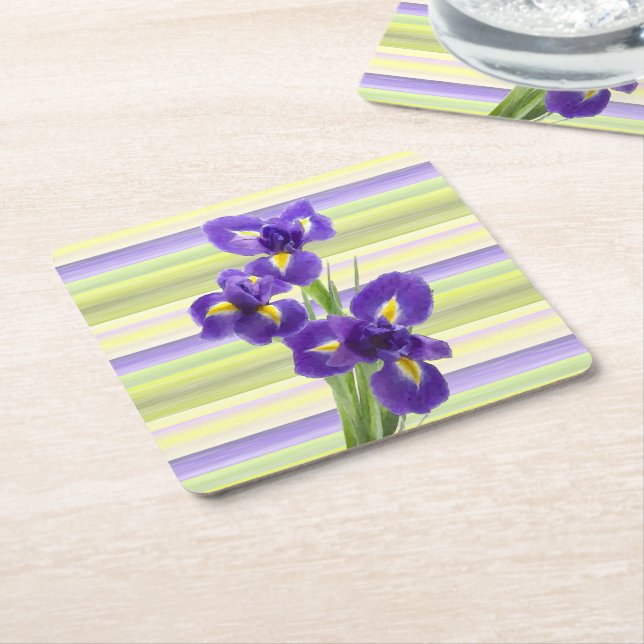 Dessous-de-verre Carré En Papier Beau violet Iris Aquarelle Motif (Incliné)