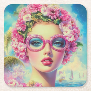 Dessous-de-verre Carré En Papier Beauté tropicale rétro