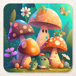 Dessous-de-verre Carré En Papier Beaux champignons mignons