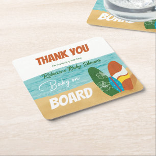 Dessous-de-verre Carré En Papier Bébé à bord surf Baby shower de plage tropical
