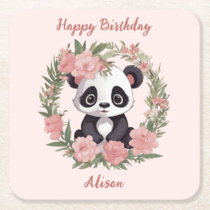 Dessous-de-verre Carré En Papier Bébé adorable Panda Ours avec fleurs