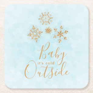 Dessous-de-verre Carré En Papier Bébé, c'est froid dehors Snowflakes or sur Blue