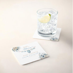 Dessous-de-verre Carré En Papier Bébé En Fleur Bleu Floral Bébé Garçon Douche