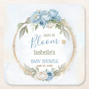 Dessous-de-verre Carré En Papier Bébé En Fleur Bleu Floral Élégant Baby shower Garç