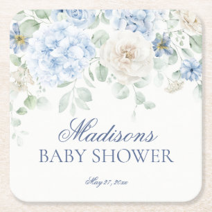 Dessous-de-verre Carré En Papier Bébé Floral bleu en Fleur Baby shower Hydrangea