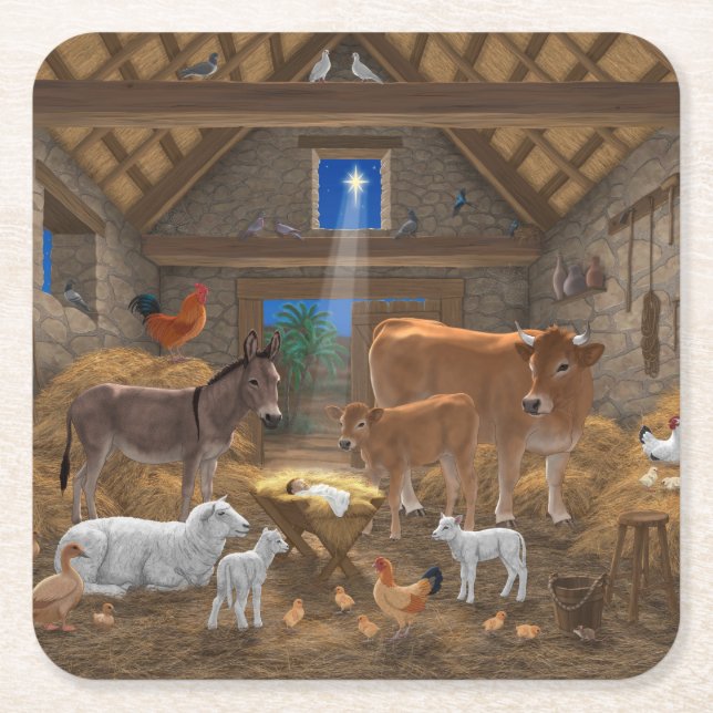 Dessous-de-verre Carré En Papier Bébé Jésus Manger Nativité de Noël (Devant)