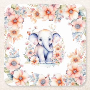 Dessous-de-verre Carré En Papier Bébé mignon Baby shower de fille d'éléphant