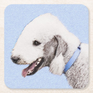 Dessous-de-verre Carré En Papier Bedlington Terrier Peinture - Art Chien original