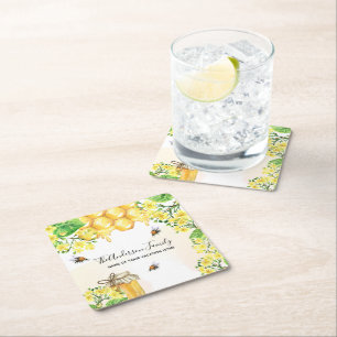 Dessous-de-verre Carré En Papier Bee nid d'abeille fleurons jaunes nom de famille